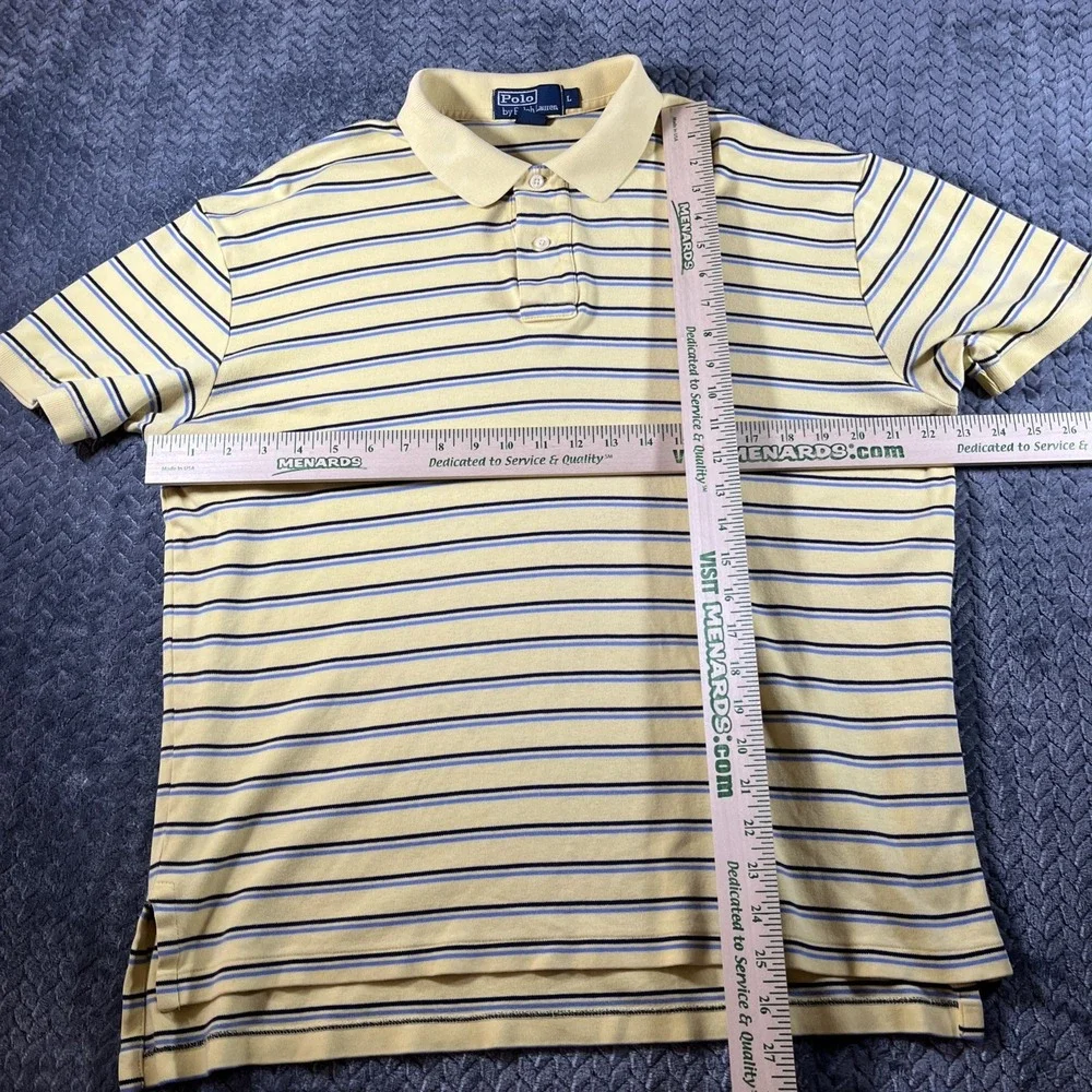 Polo Ralph Lauren Polo Shirt Men's Size L Yellow Striped Cotton Classic‎ Preppy